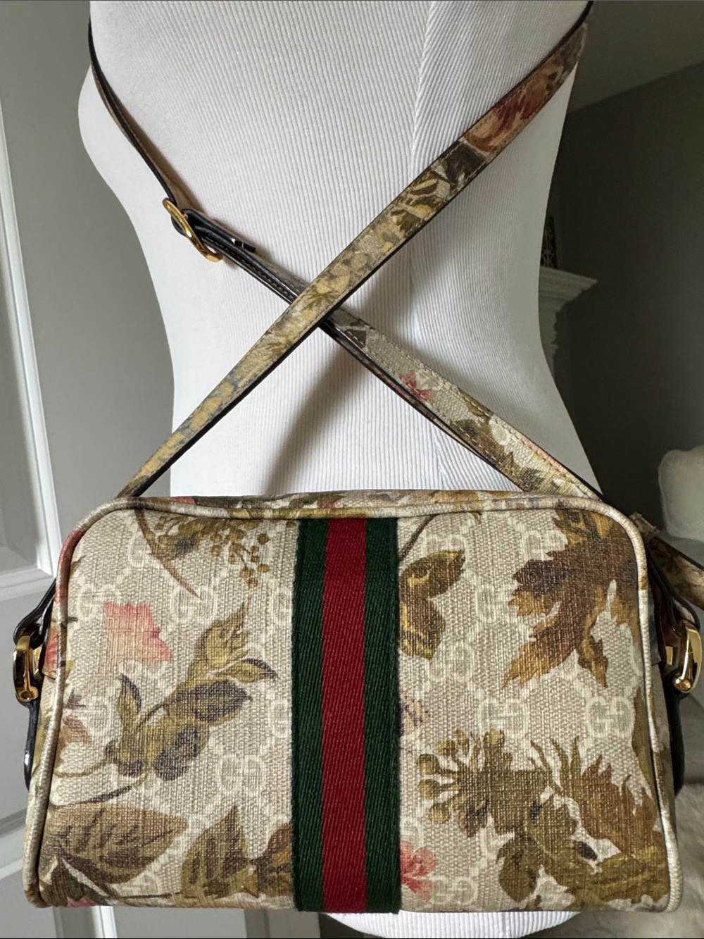 Auth Gucci Ophidia Flora GG Canvas Web Detail Crossbody Bag Small - Picture 6 of 15